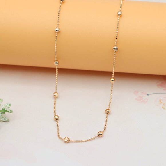 "Beaded Ball Chain Rose Gold Necklace, XPNL0184 - Picture 8 of 13